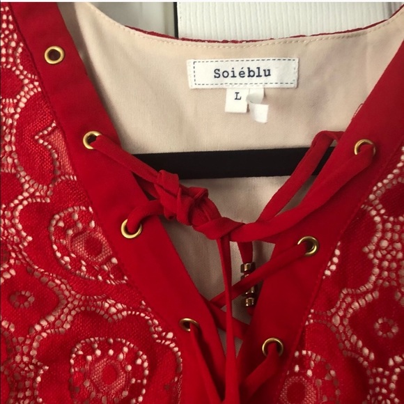 NWOT red lace up dress L Mini Dresses Large 3/4 sleeve cut Going Out Party Weddi - Picture 6 of 7